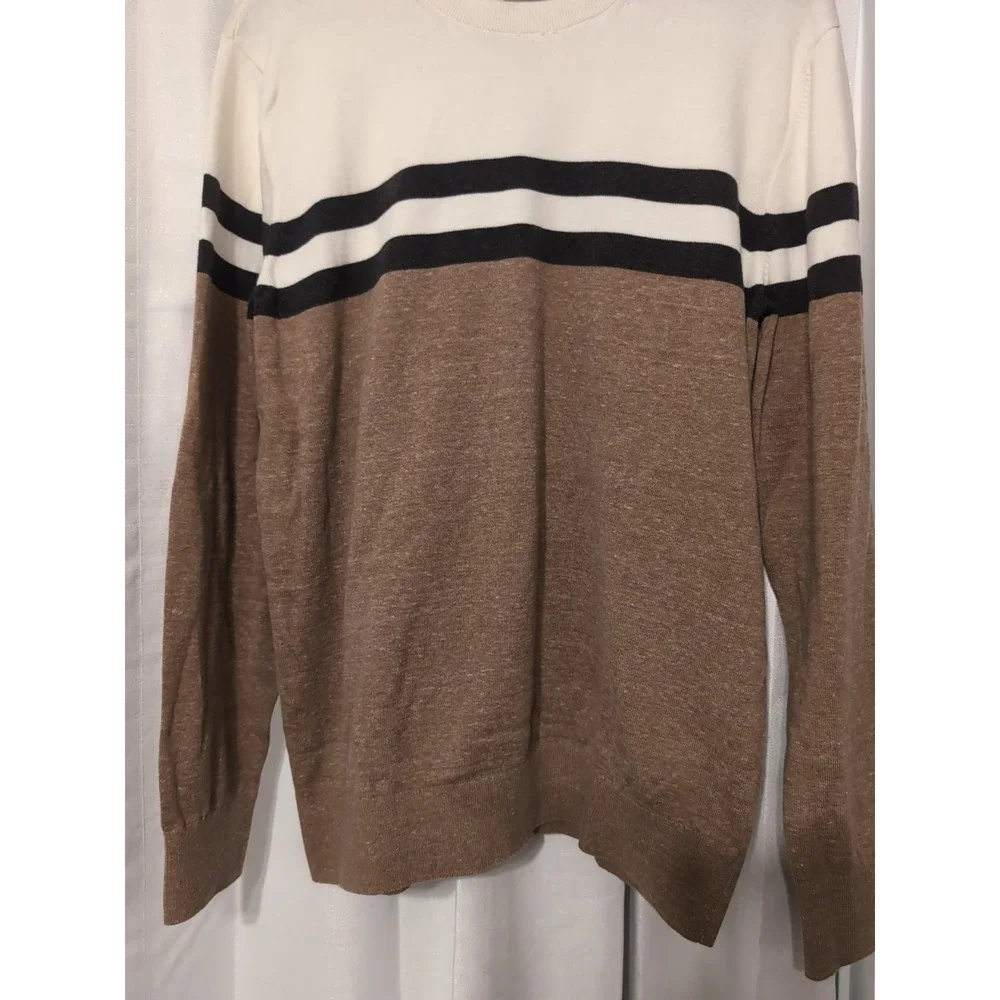 Jake‎ Austin Men's Brown & Ivory Striped Cotton Crewneck Sweater Size XL
